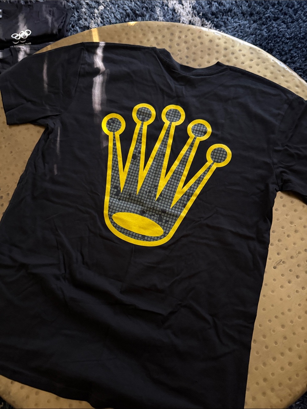 Black Short Sleeve Tee with Yellow Crown Graphic